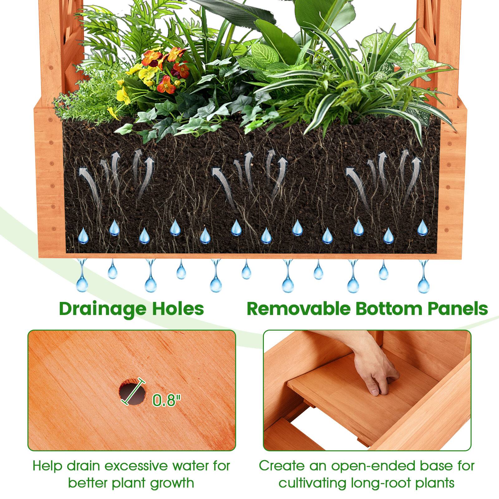 Drainage Holes: Help drain excessive water for better plant growth

Removable Bottom Panels: Create an open-ended base for cultivating long-root plants