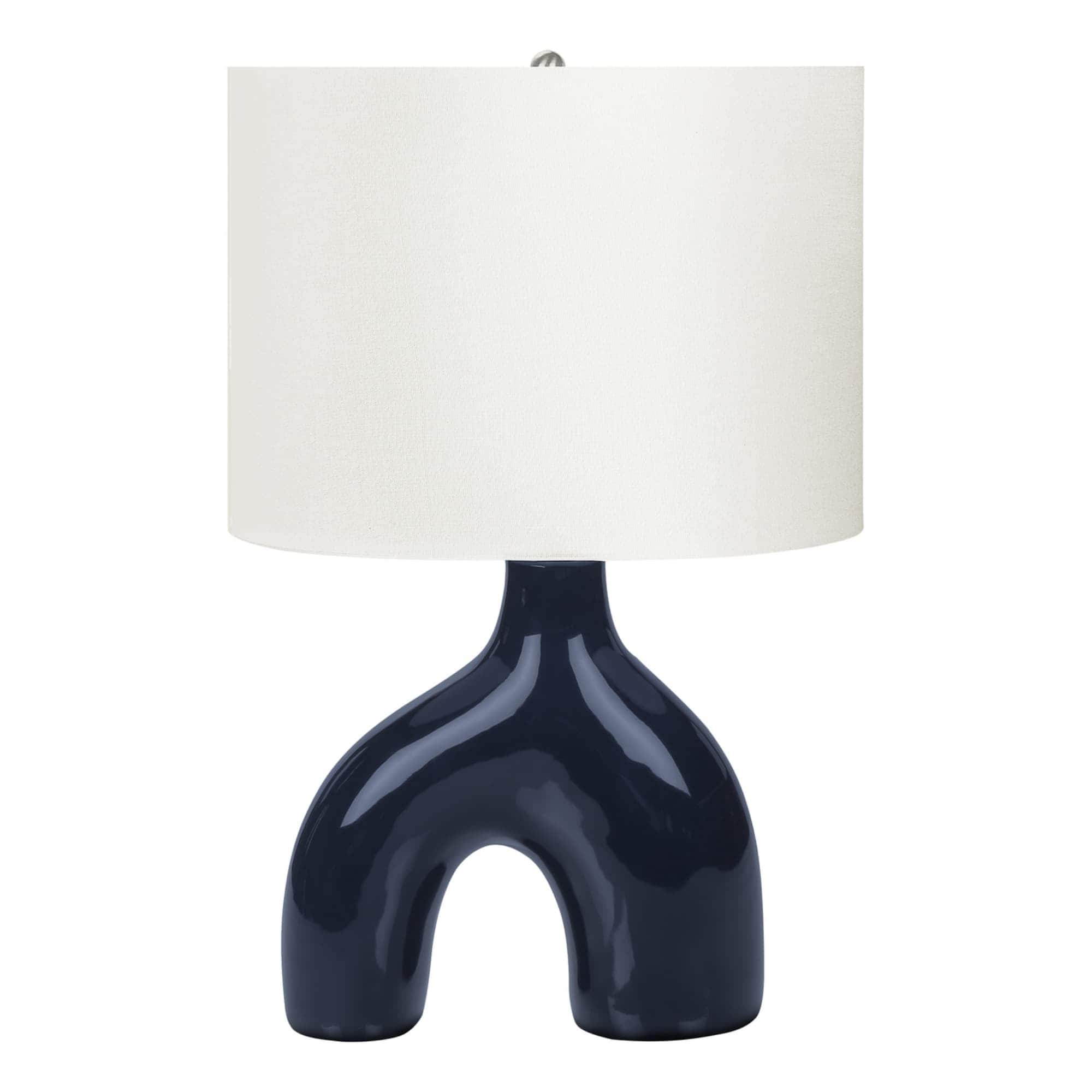 Luckbyte - 25 Inch Blue Ceramic Table Lamp Ivory Cream Shade Contemporary Modern Lamp