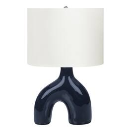 Luckbyte - 25 Inch Blue Ceramic Table Lamp Ivory Cream Shade Contemporary Modern Lamp