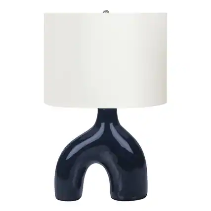 Front. Luckbyte - 25 Inch Blue Ceramic Table Lamp Ivory Cream Shade Contemporary Modern Lamp.