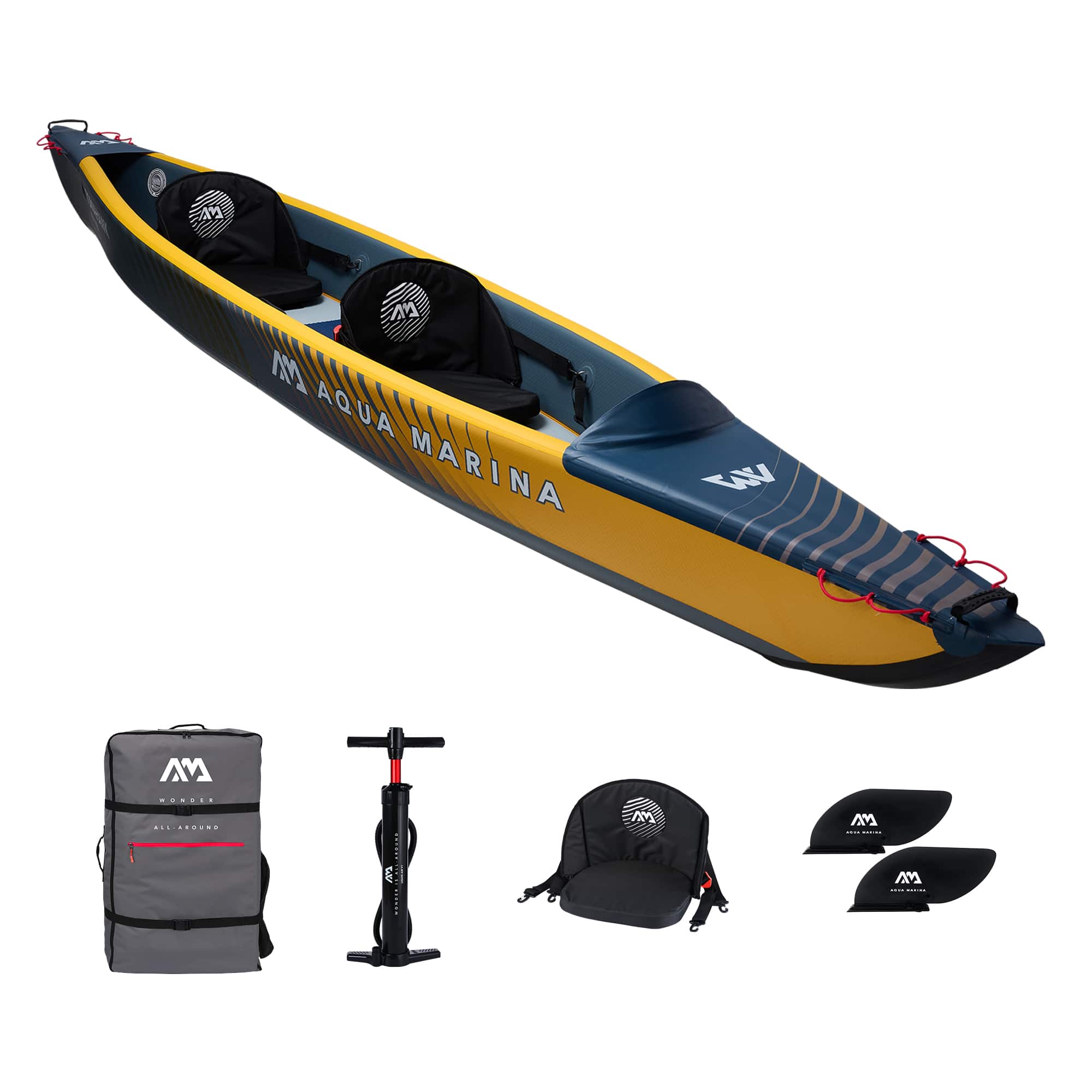 Aqua Marina- 14'5'' 2 Person Inflatable Recreational Kayak w/ Accessories- Blue/Yellow