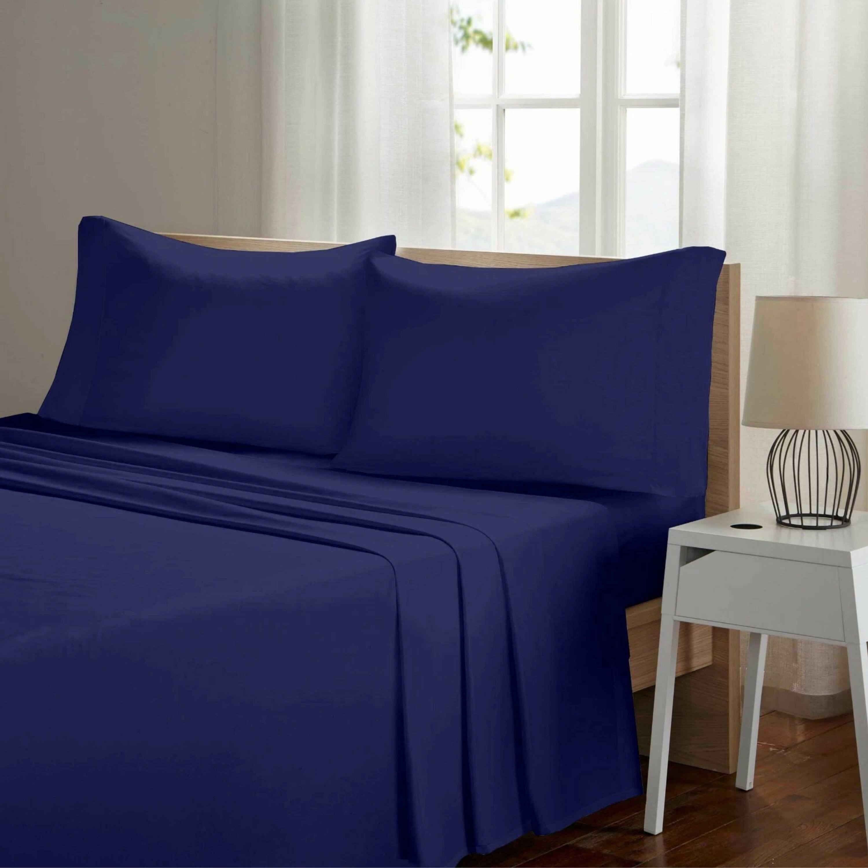 Angle. Kitcheniva - 4 Piece Bed Sheet Set Microfiber Comfort Ultra Soft Deep Pocket Sheets Dark Blue California King - Dark Blue.