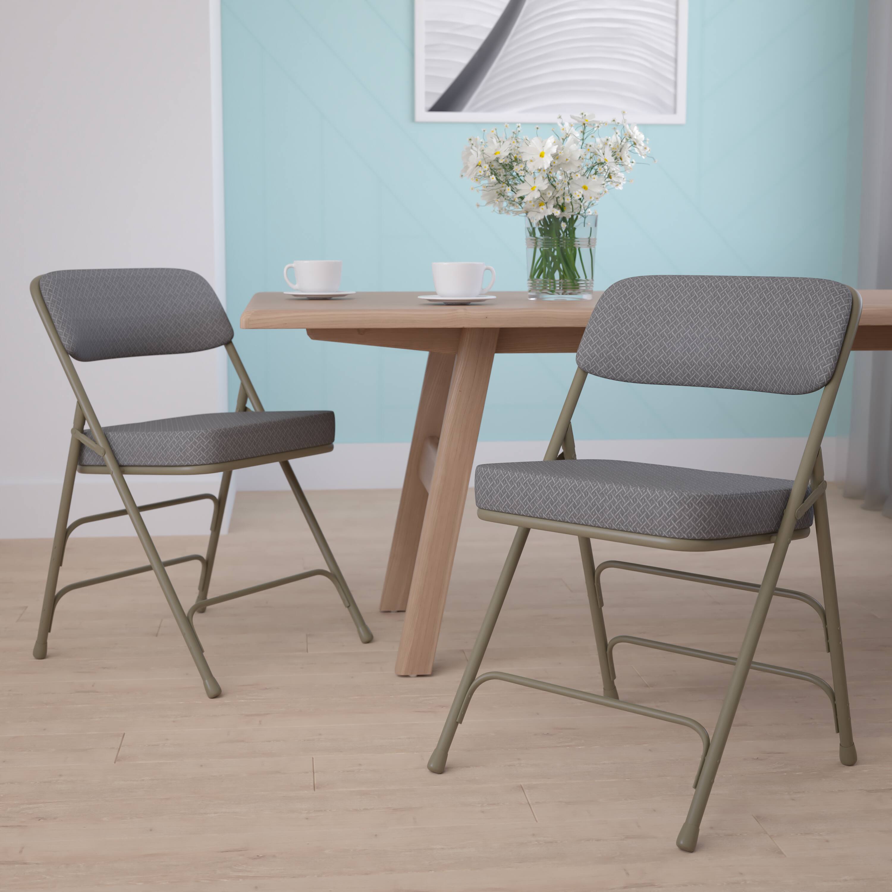 Alt View 2. Emma + Oliver - 2 Pack Home & Office Portable Party Events Fabric Padded Metal Folding Chair - Gray Fabric/Gray Frame.