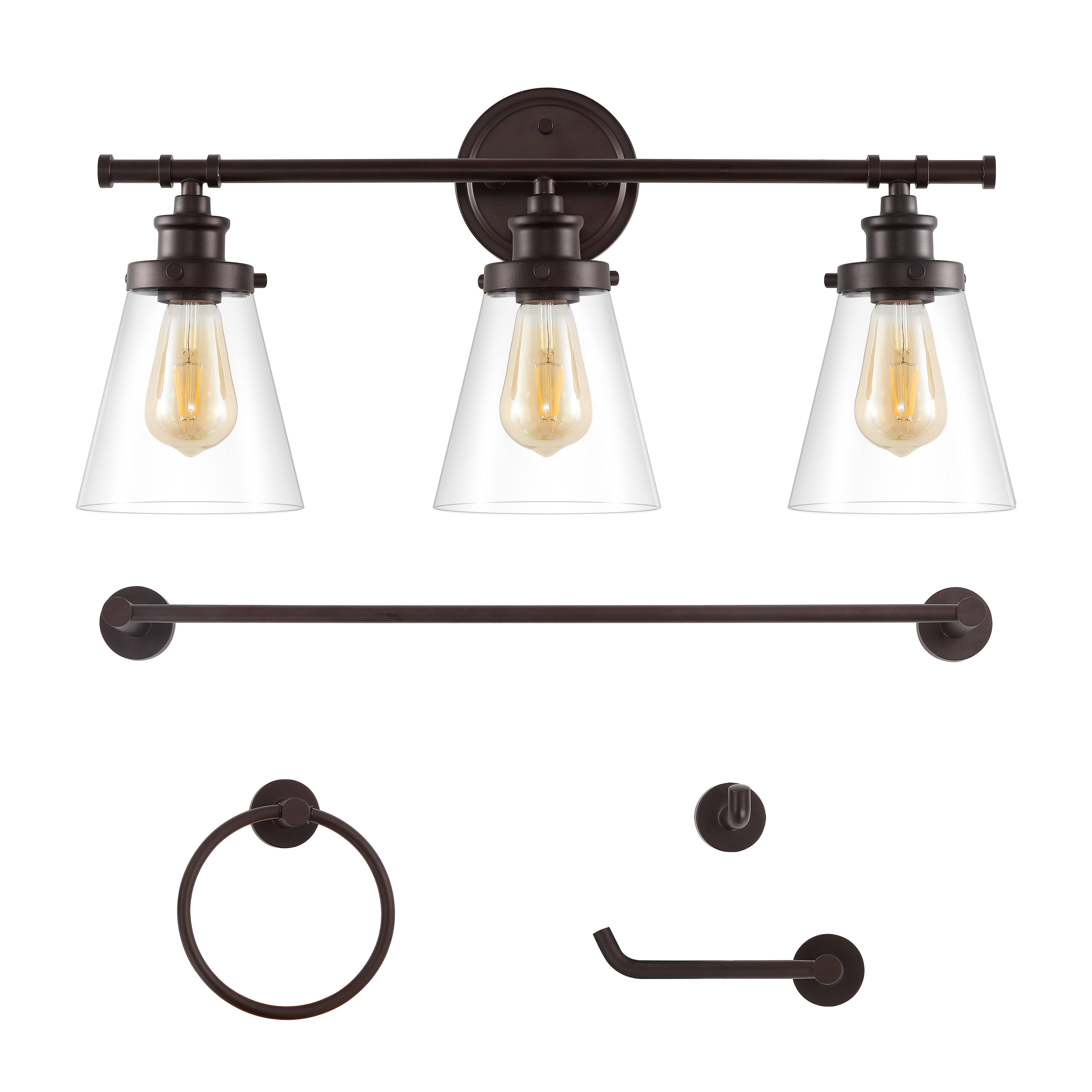 Alt View 6. Jonathan Y - Hollis 23.75" 3-Light Traditional Vanity Light with Bathroom Hardware Accessory Set, Oil Rubbed Bronze (5-Piece) - Oil Rubbed Bronze.