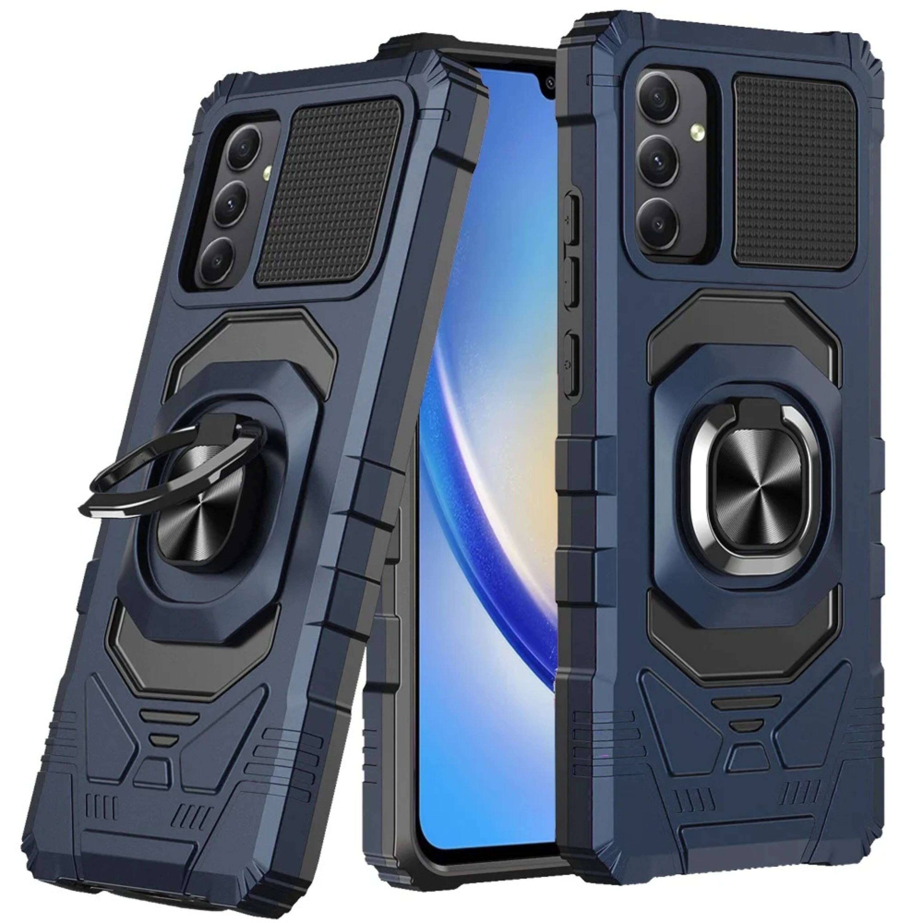 Front. Kitcheniva - Magnetic Ring Stand Case For Samsung Galaxy A15 5G Rugged Protection Dark Blue - Blue.