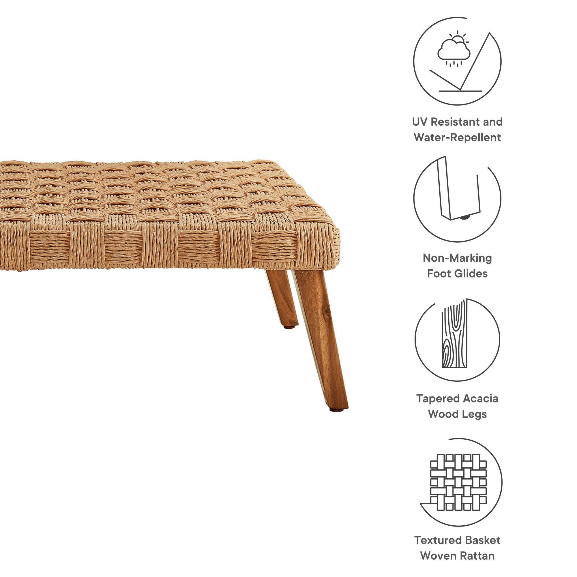 UV Resistant and Water-Repellent  
Non-Marking Foot Glides  
Tapered Acacia Wood Legs  
Textured Basket Woven Rattan