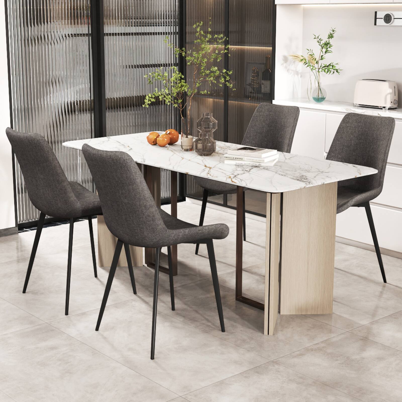 Alt View 4. Gymax - Gymax Dining Chair Set of 4 w/ Metal Legs Padded Seats & Backs for Dining Room Gray - Gray.