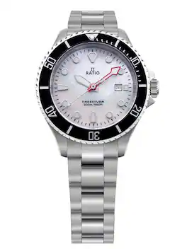 RATIO - FreeDiver Sapphire Stainless Steel White Mother Of Pearl Dial Quartz RTFL811 200M Women's Watch - Silver