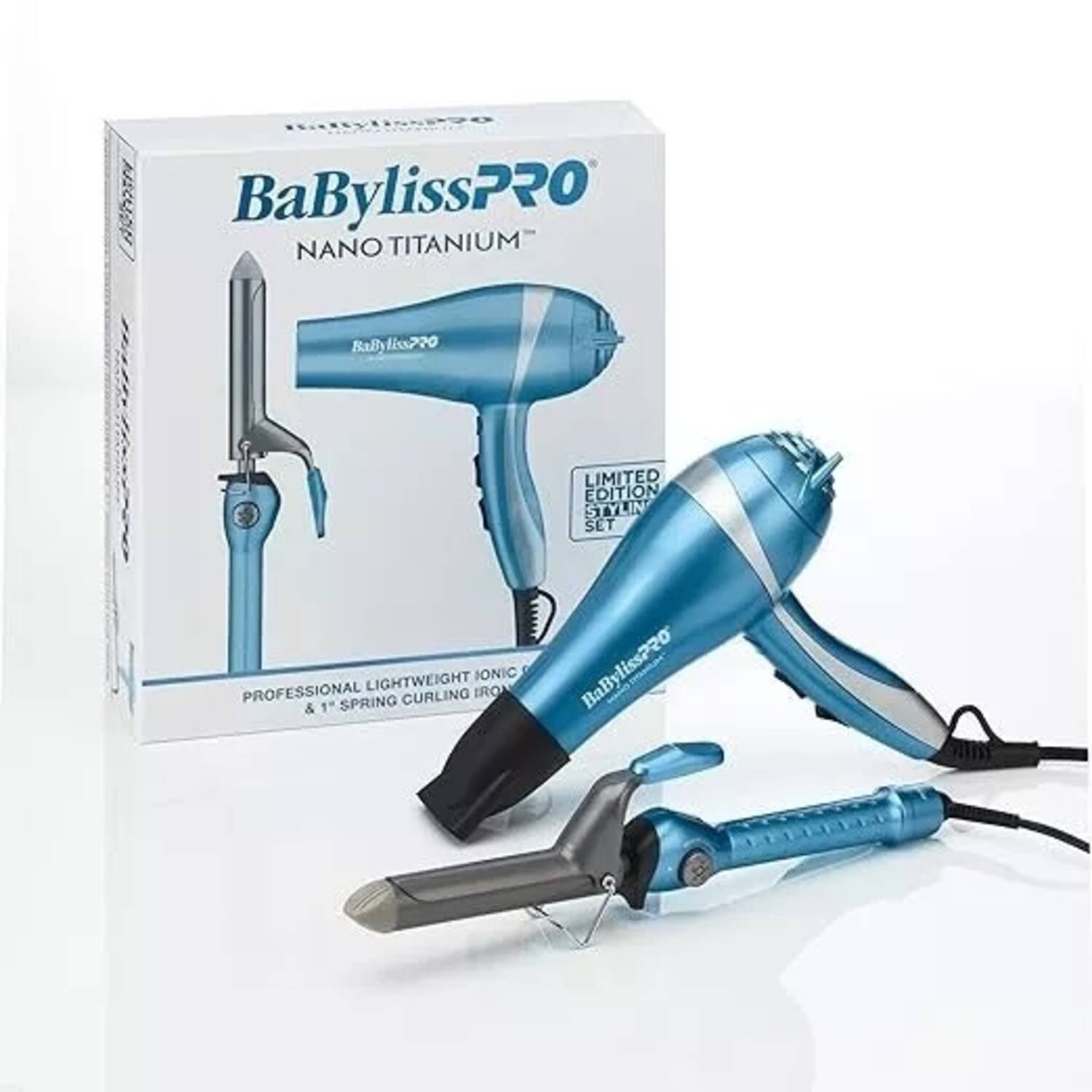 BaBylissPRO  
NANO TITANIUM  
LIMITED EDITION STYLIN SET  
PROFESSIONAL LIGHTWEIGHT IONIC & 1" SPRING CURLING IRON