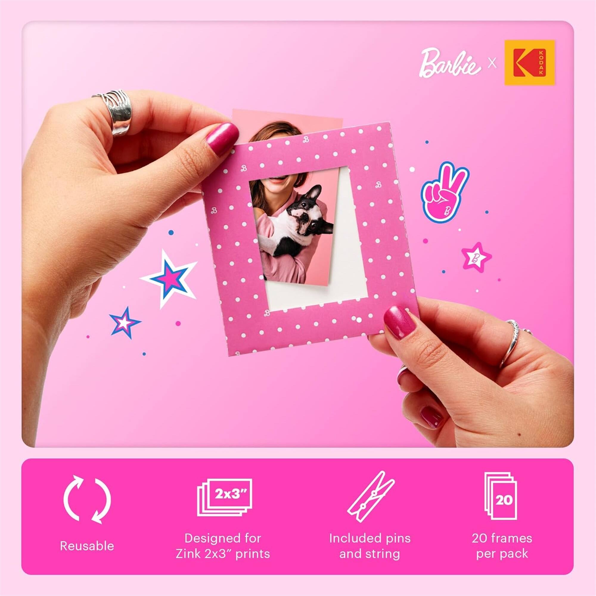 Barbie x APOOA & B

2x3" 20 Reusable Designed for Zink 2x3" prints Included pins and string 20 frames per pack