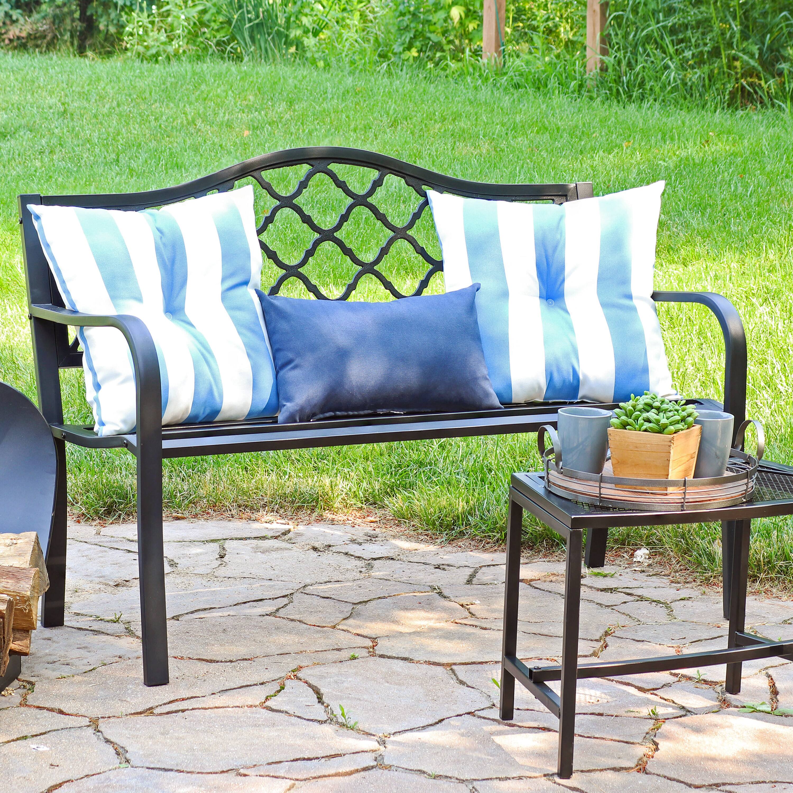 Alt View 5. Sunnydaze - 2-Person Lattice Cast Iron Outdoor Garden Bench - Black.