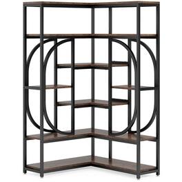 Kadyn - Bookshelf, Storage Shelf, Bookcase,7-Shelf Corner Bookshelf, L-Shaped Bookcase Display Rack - Rustic Brown