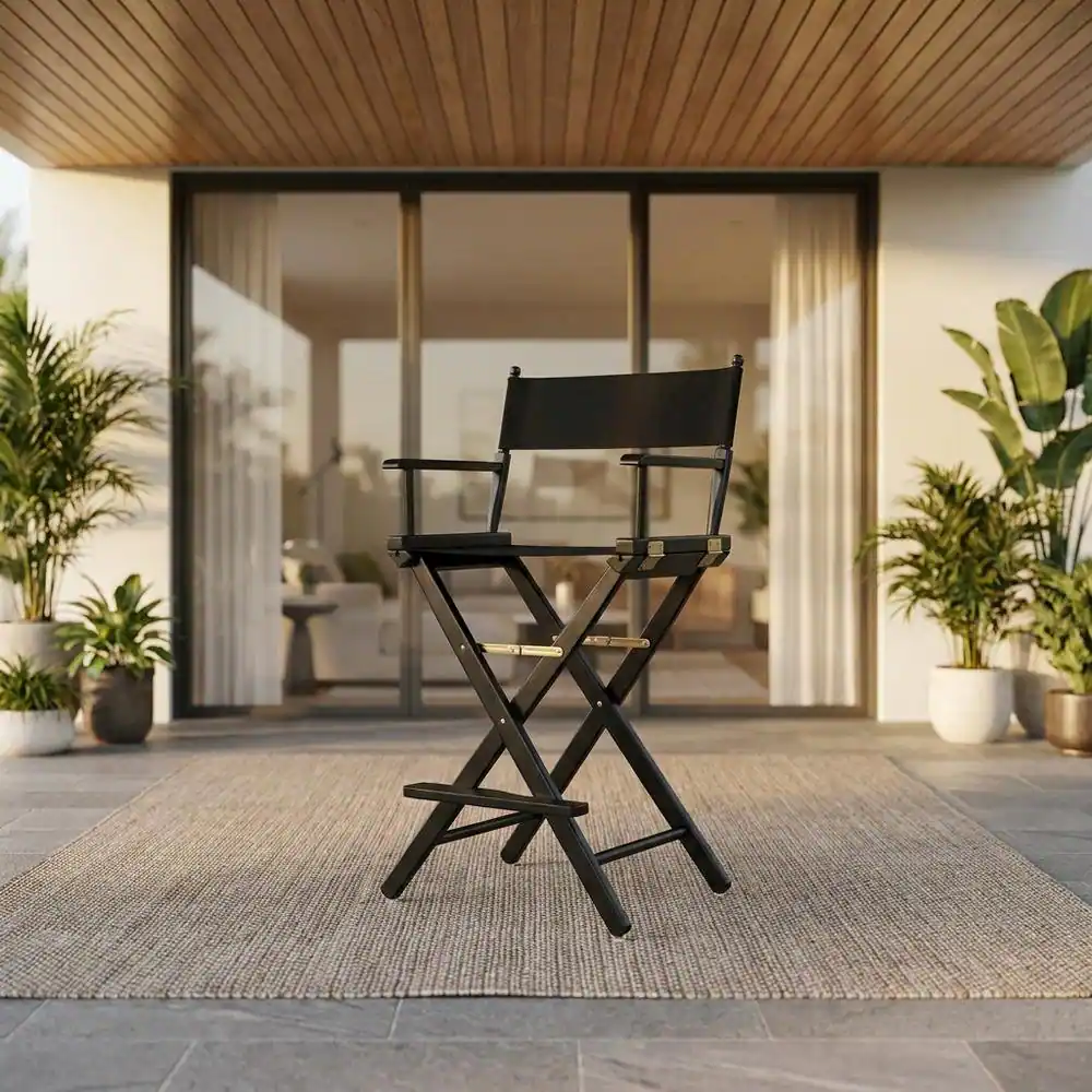 Alt View 4. FurniFact - Black Extra-Wide Director's Chair - Black Frame/ Black Canvas.