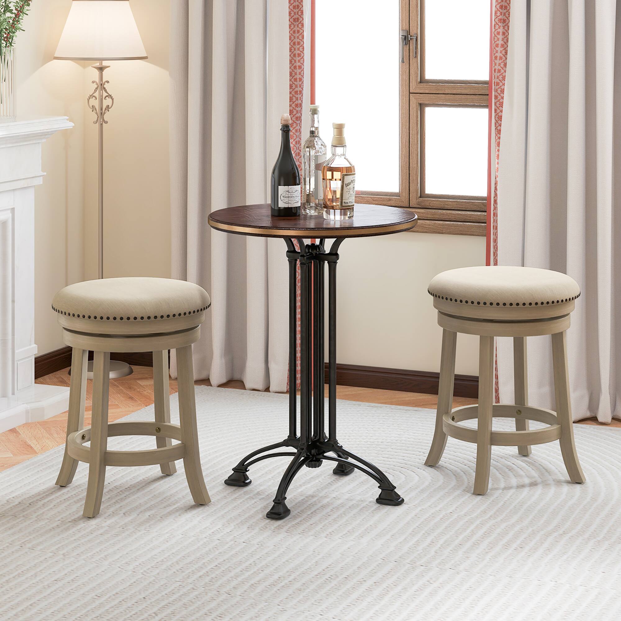 Alt View 3. Gymax - Gymax 24'' Swivel Bar Stools Set of 2 Round Counter Height Barstools w/ Wooden Frame - Beige, Natural.