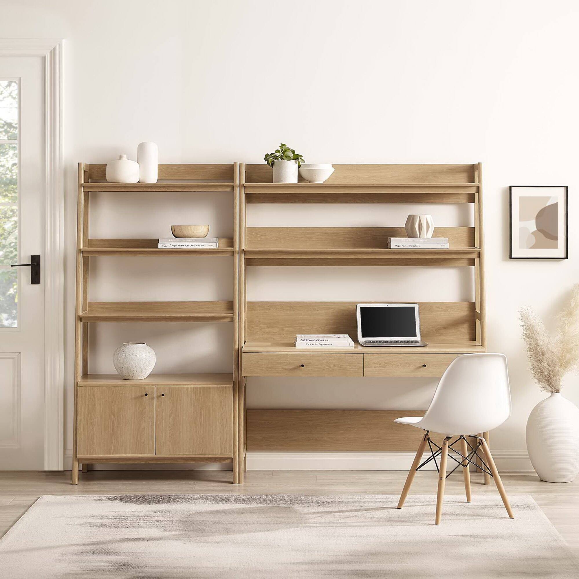 Back. Modway - Bixby 2-Piece Wood Office Desk and Bookshelf by Modway - Oak.