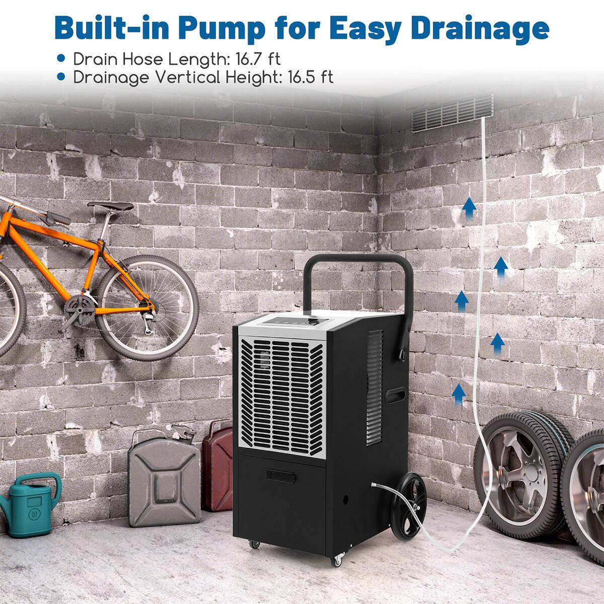 Built-in Pump for Easy Drainage  
- Drain Hose Length: 16.7 ft  
- Drainage Vertical Height: 16.5 ft