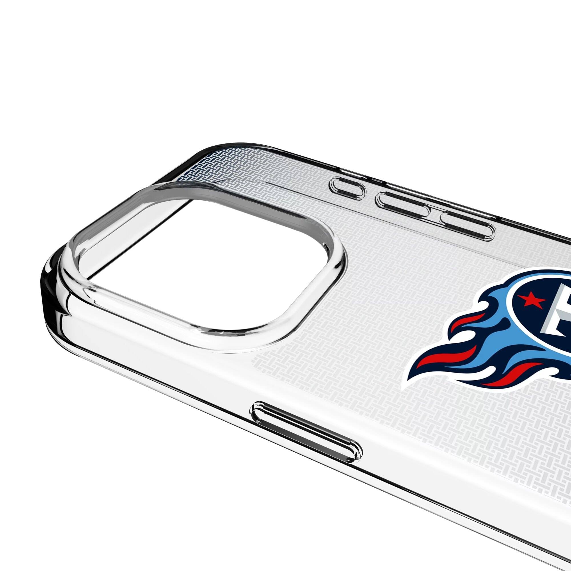 Alt View 2. Keyscaper - Tennessee Titans Linen Logo iPhone Clear Case - 15 Pro Max - Multicolor.