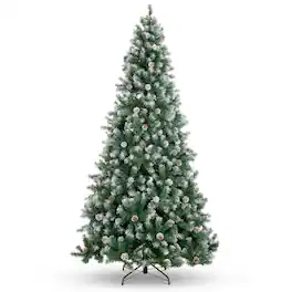 Best Choice Products - 12ft Pre-Decorated Holiday Christmas Pine Tree w/4,188 Branch Tips, Partially Flocked, Base Green - Flocked Green