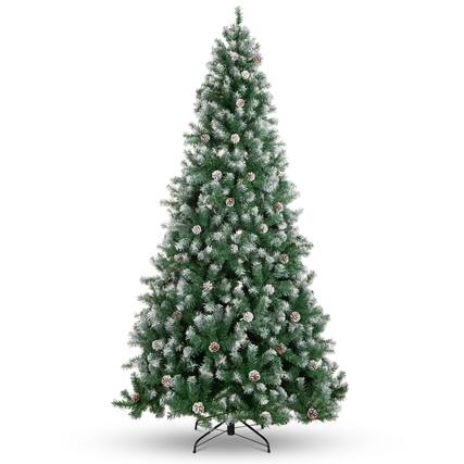 Front. Best Choice Products - Best Choice Products 12ft Pre-Decorated Holiday Christmas Pine Tree w/4,188 Branch Tips, Partially Flocked, Base Green - Flocked Green.