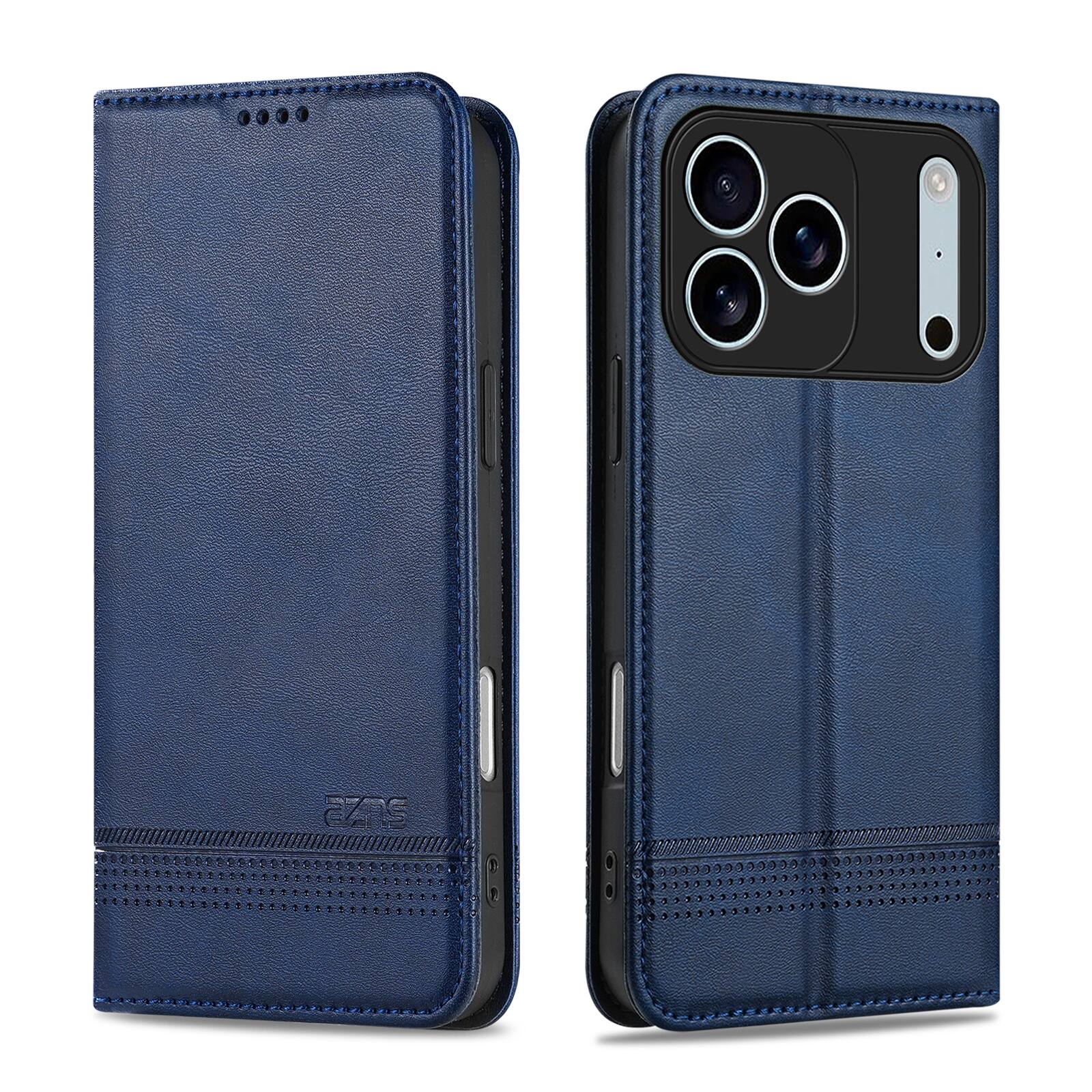 Angle. UUCOVER - Wallet Case for Apple iPhone 17 Pro Max,PU Leather Wallet Folio Case with Card Slots Shockproof Kickstand Cover - Blue.