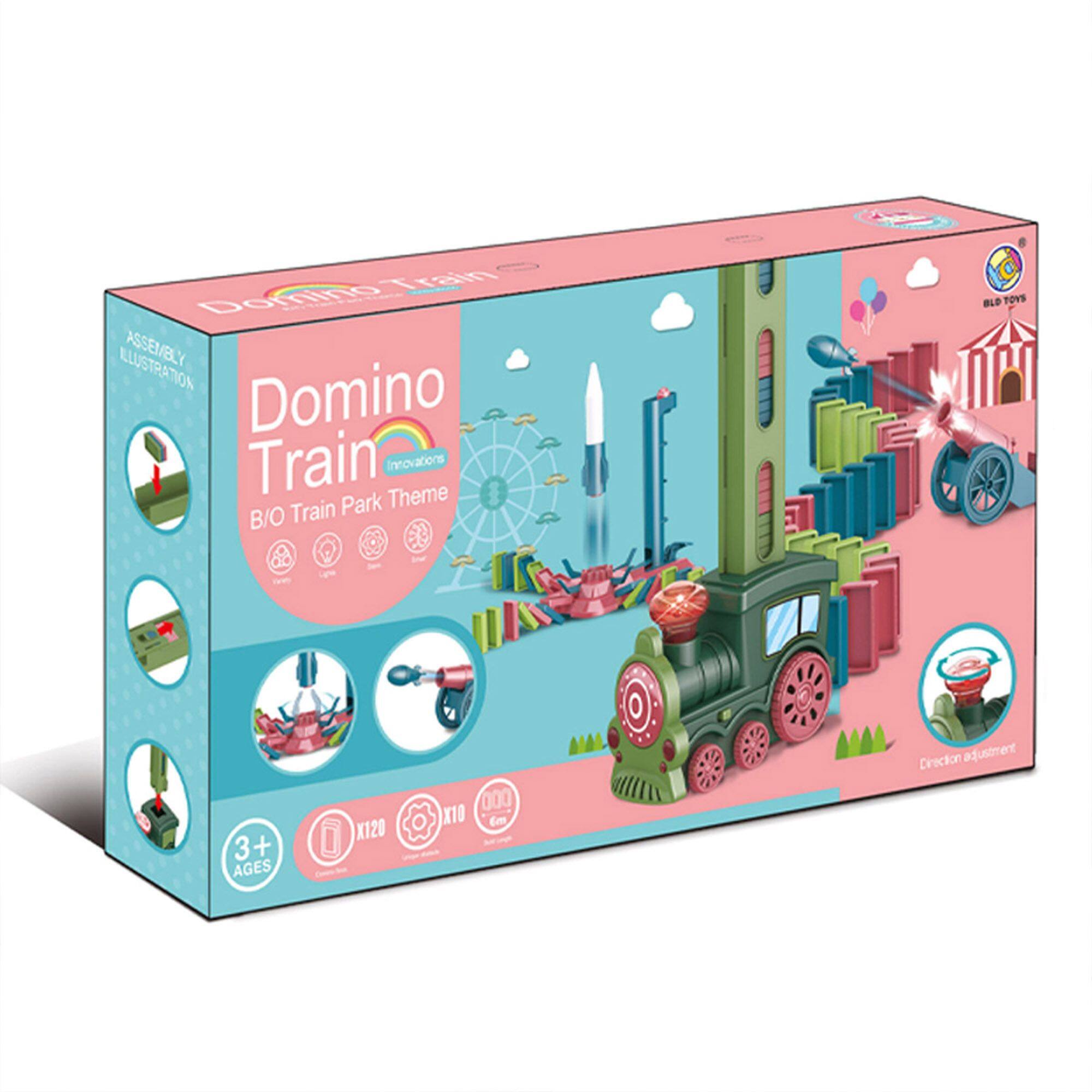 Domino Train  
Illustration Assembly  
Domino Train Innovations  
Theme: B/O Train Park  
BLO TOYS  
3+ AGES  
X120  
01% 000 la  
Direction adjustment