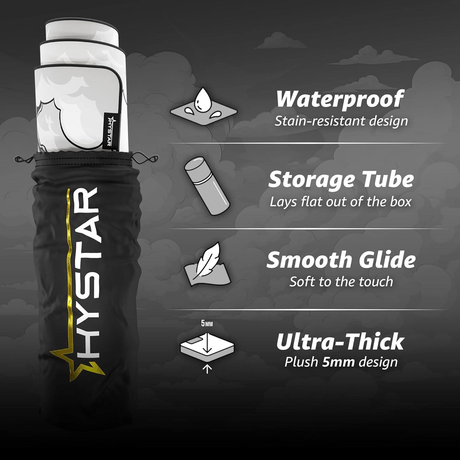 - Waterproof Stain-resistant design
- Storage Tube Lays flat out of the box
- Smooth Glide Soft to the touch
- Ultra-Thick Plush 5mm design