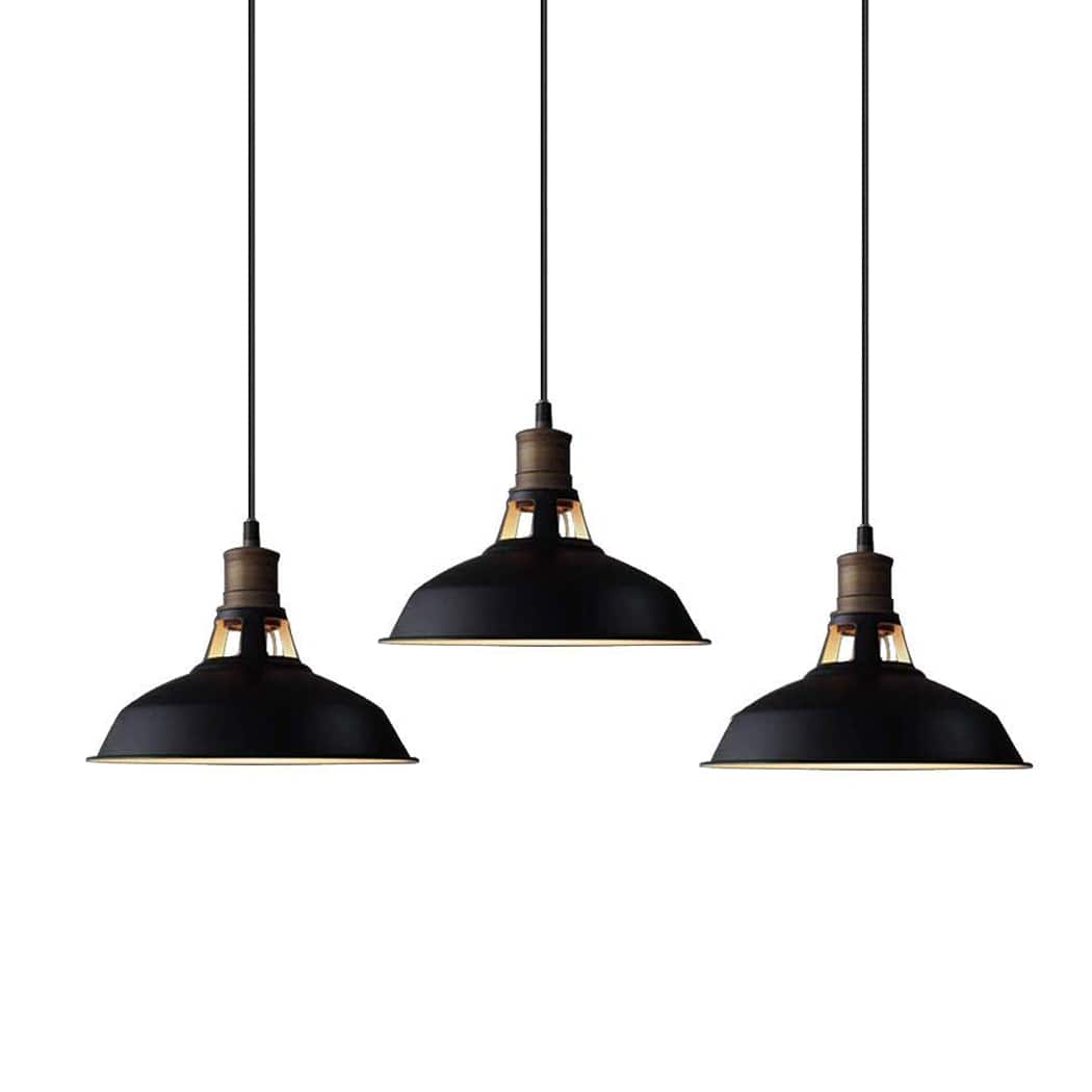 Front. MOOSE - Industrial Black Barn Pendant Loft Light Fixture 3 Pack - Black.