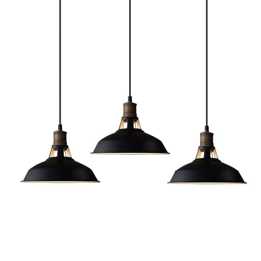 Front. MOOSE - Industrial Black Barn Pendant Loft Light Fixture 3 Pack - Black.