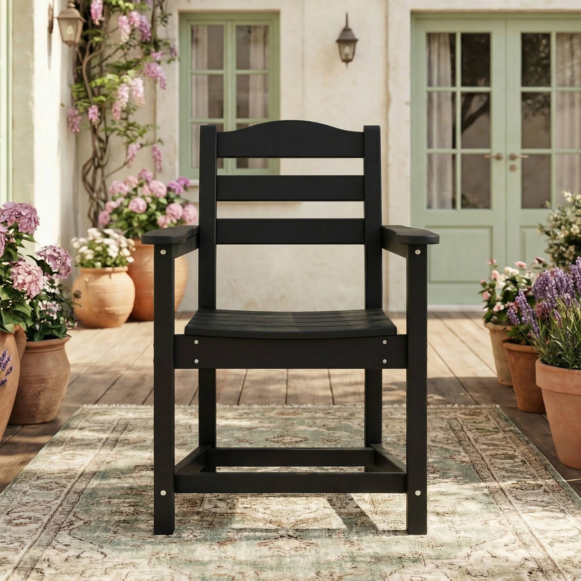 Back. Famapy - Pairs of HDPE Outdoor Dining Chair - 4 Colors Weatherproof Patio Armchair for Garden, Poolside 330LBS Capacity - Black.