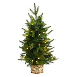 BreeBe - 2’ Christmas Tree w/35 Clear LED Lights in Decorative Basket - Green