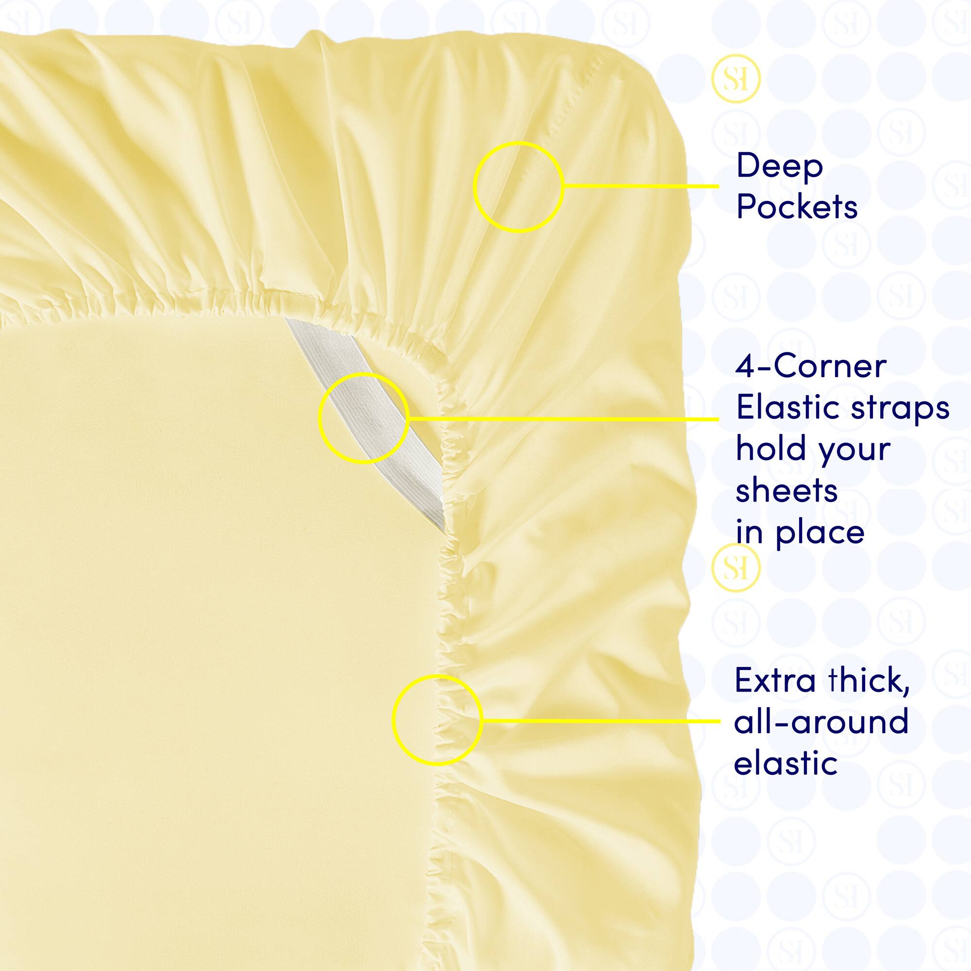 - Deep Pockets
- 4-Corner Elastic straps hold your sheets in place
- Extra thick, all-around elastic