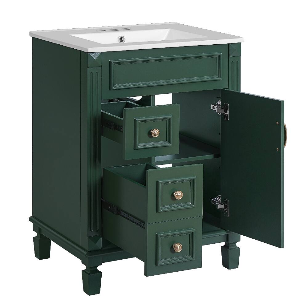 Alt View 9. Loheer - Loheer 24 inch bathroom vanity with sink Green Small Bathroom Vanity with 2 Drawers - Green.