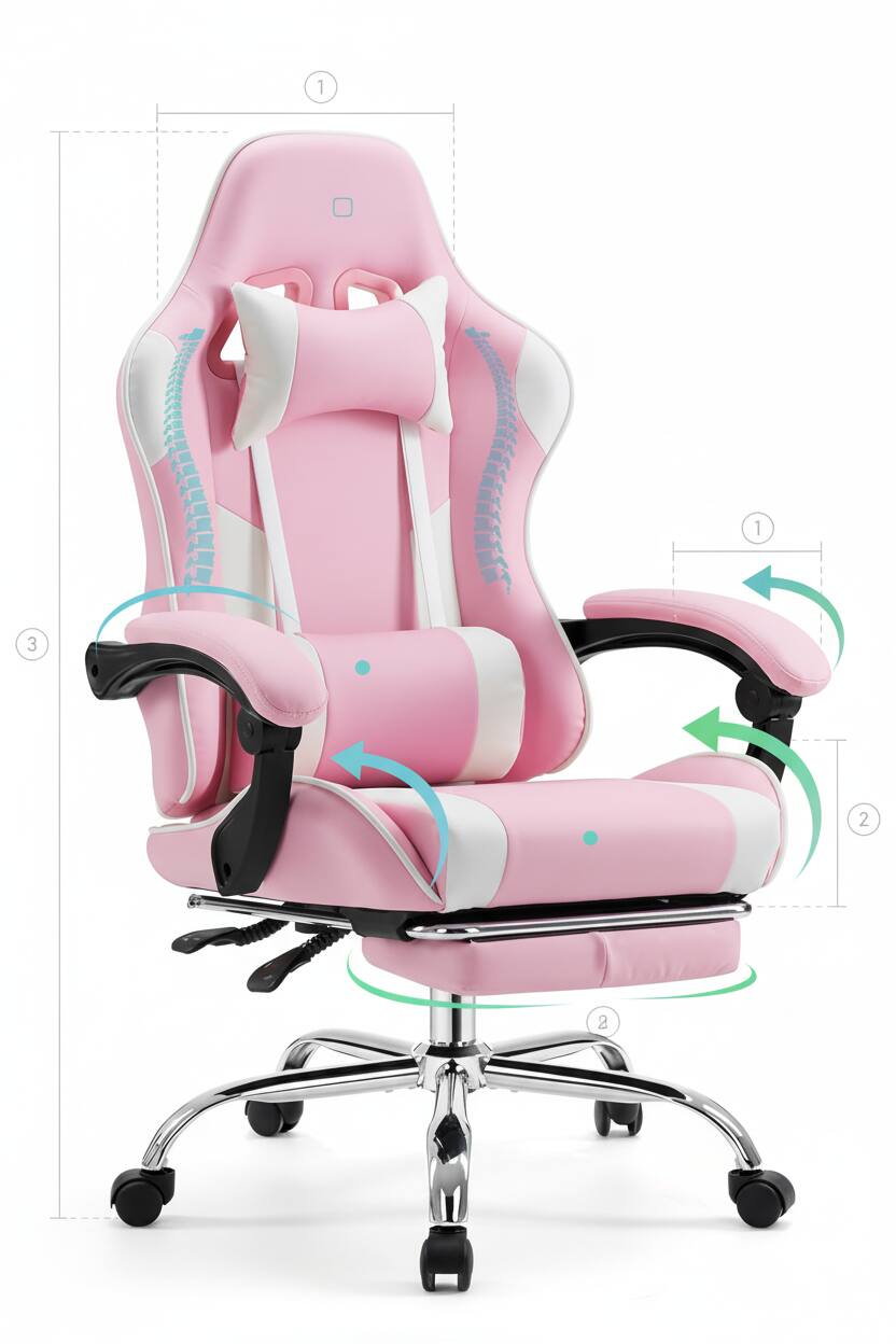 Back. AOITUN - Ergonomic Video Game Desk Chair with Dorms and Offices, Supports Quality and Value - White.