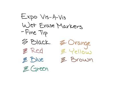 Expo Vis-A-Vis Wet Erase Markers - Fine Tip  
- Black  
- Red  
- Blue  
- Green  
- Orange  
- Yellow  
- Brown