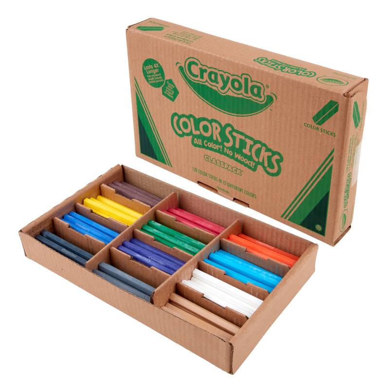 4X Lasts Longer  
Crayola Color Sticks  
All Color! No Wood!  
129 Color Classpack Sticks  
12 Different Colors
