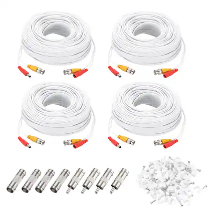 Front. Unique Bargains - BNC Video Power Cable, 4 Sets, All-in-One CCTV Camera Extension Cord - White.