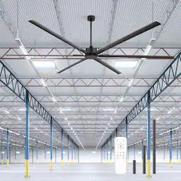 Breezary - 120/144 Inch 12ft HVLS Industrial Ceiling Fan, DC Motor, Aluminum Blades, Downrod Mount, High Airflow, Commercial Grade - 120-in Black (6-Blade)