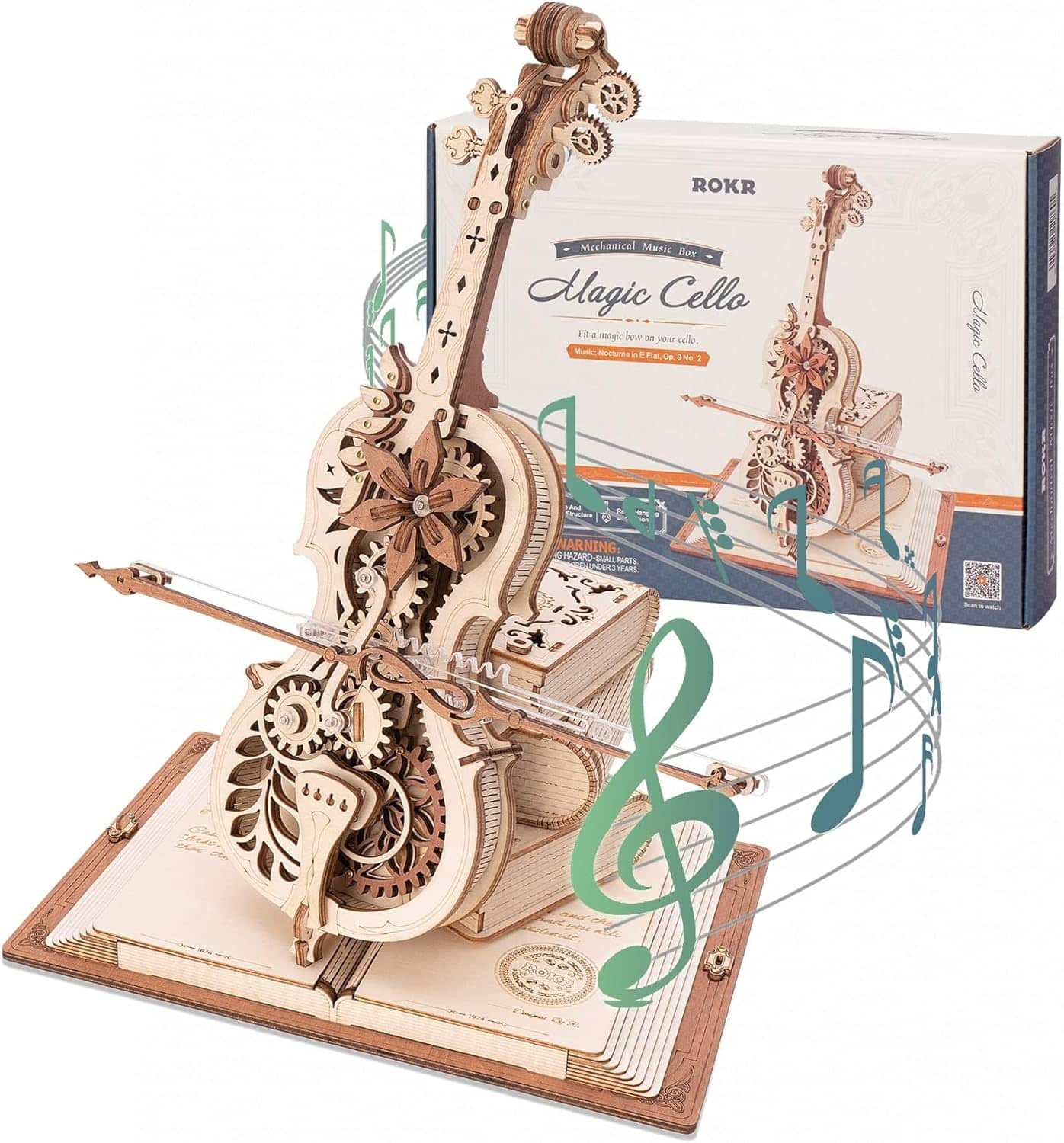 Robotime - ROKR 3D Wooden Puzzles for Adults,Wooden Music Box Kits-Cello Wood Model Kits for Adults to Build - Brown