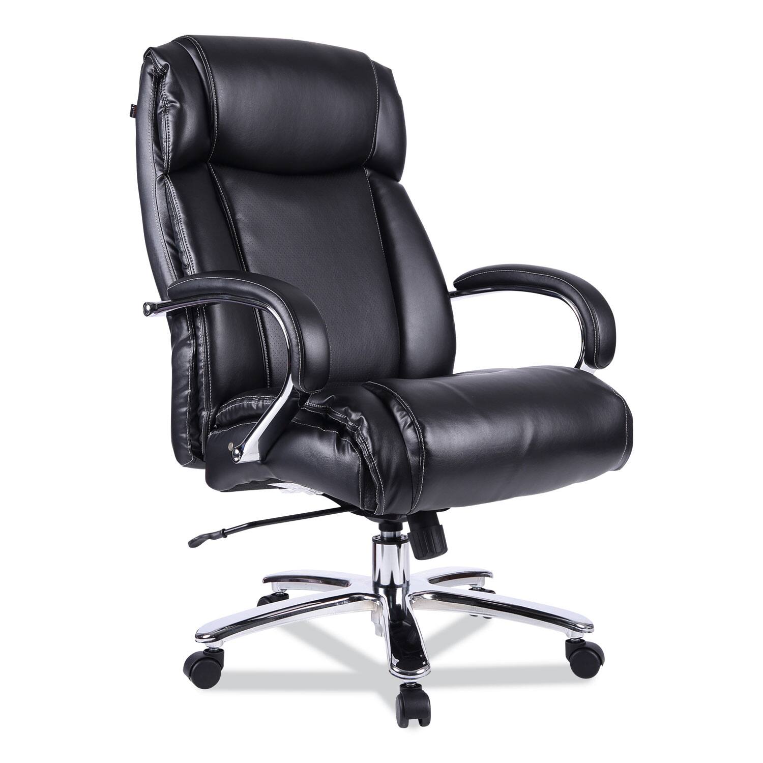 Front. Alera - REMOVE - Maxxis Series Big/Tall Bonded Leather Chair, Supports 500 lb, 21.42" to 25" , Black Seat/Back, Chrome Base - Black.