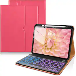 DTTO - Detachable Backlit Keyboard Case for iPad 11th/10th Gen (2025/2022) - Leather Cover w/ Pencil Holder & Pocket - Rose Red A2