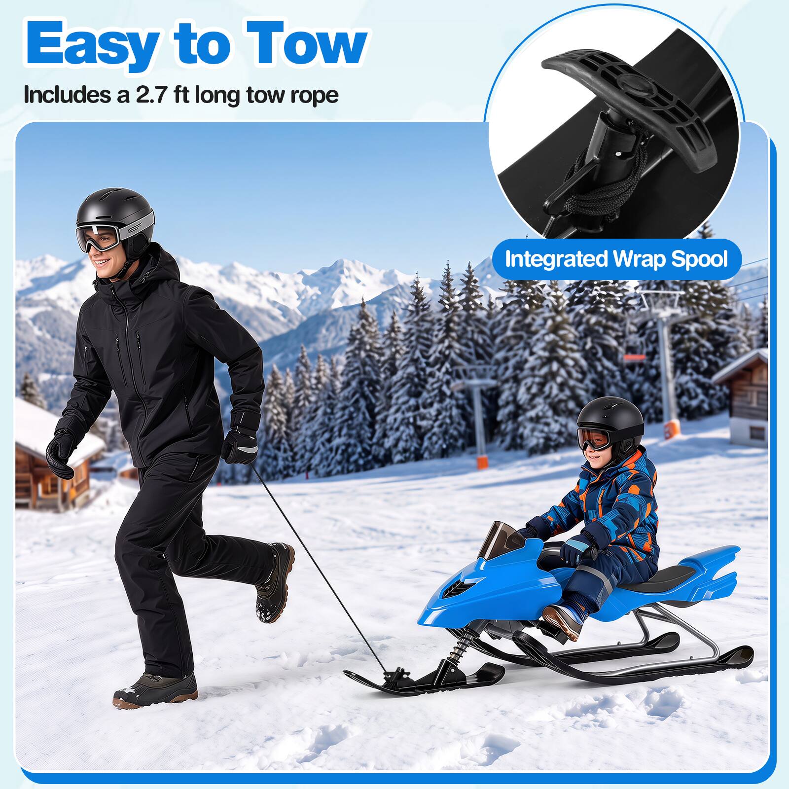 Easy to Tow  
Includes a 2.7 ft long tow rope  
Integrated Wrap Spool