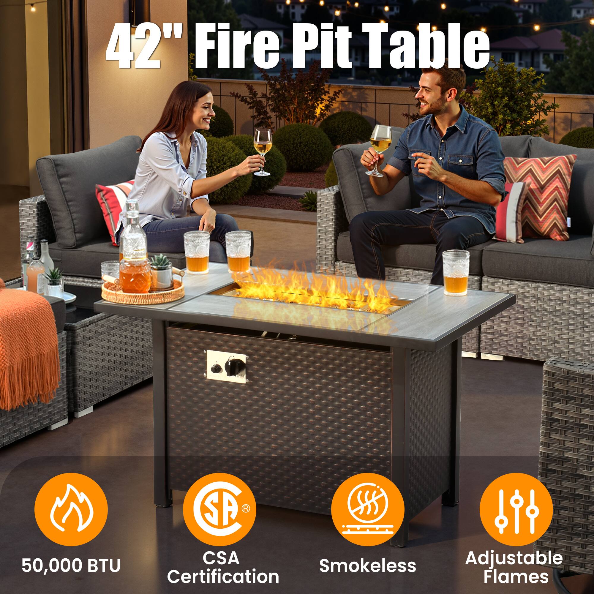 42" Fire Pit Table

50,000 BTU

CSA Certification

Smokeless

Adjustable Flames