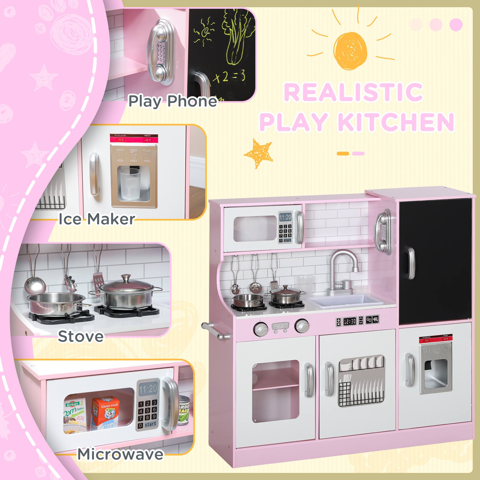 REALISTIC PLAY KITCHEN

Play Phone

Ice Maker

Stove

Microwave