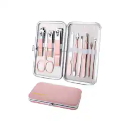 Beauty Hub Ecommerce - Travel Mini Nail Care Kit with PU Leather Case - Pink With Black Tools