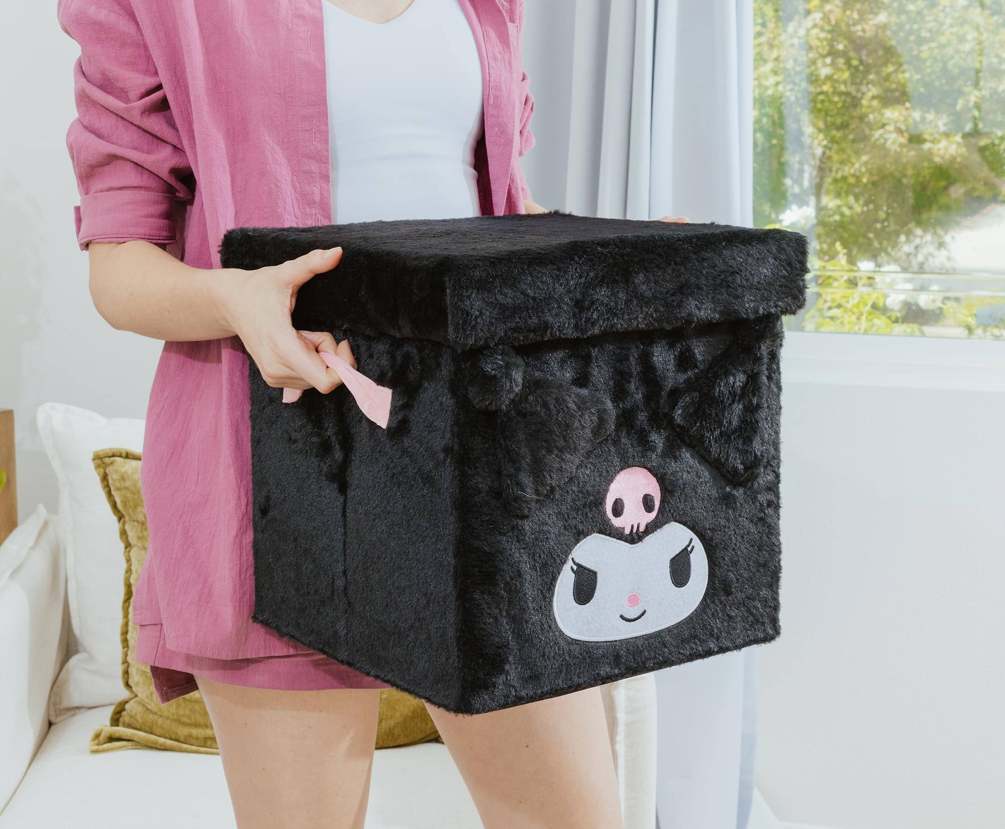 Alt View 4. Ukonic - Sanrio Kuromi 13-Inch Plush Storage Bin With Lid - Black.
