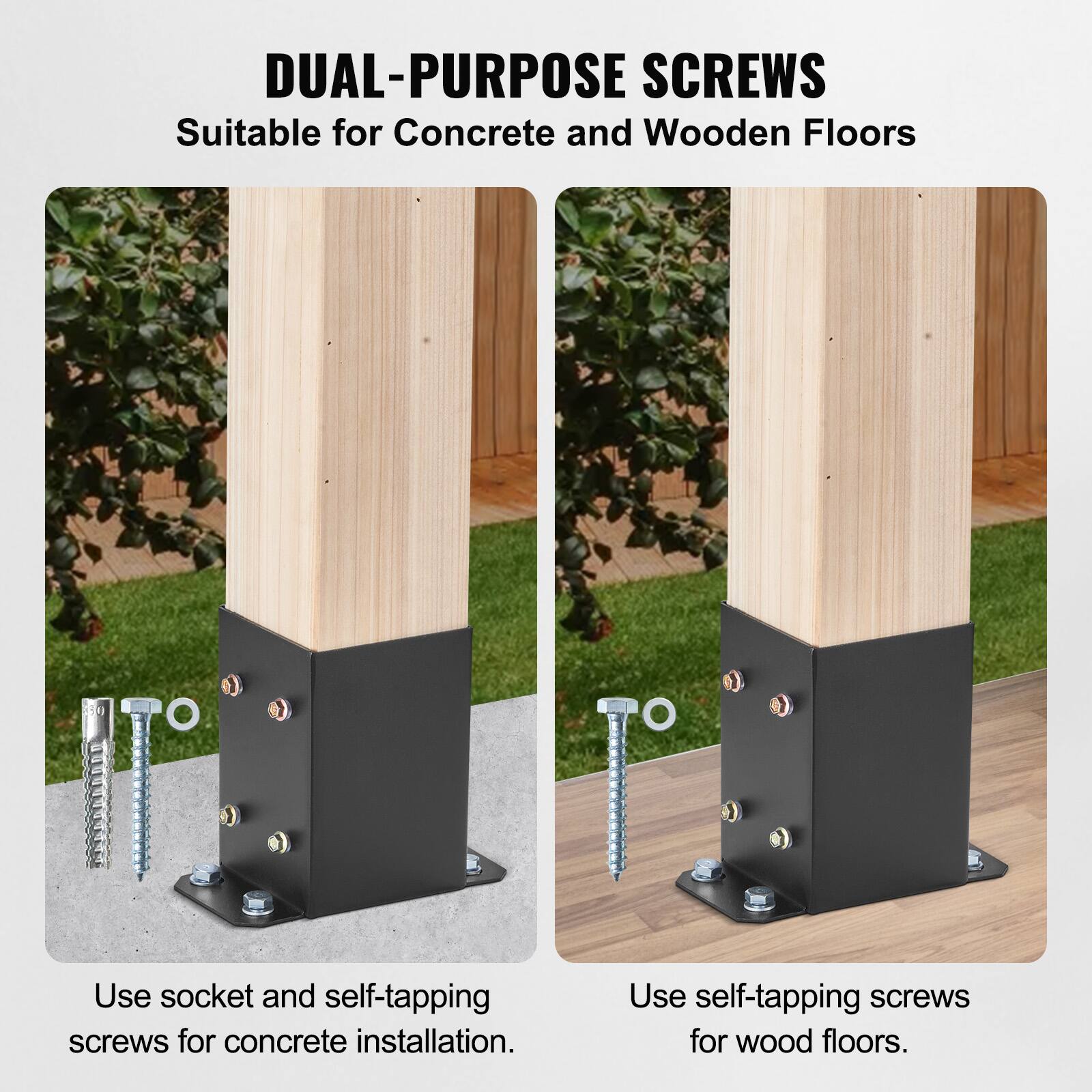DUAL-PURPOSE SCREWS  
Suitable for Concrete and Wooden Floors  

Use socket and self-tapping screws for concrete installation.  
Use self-tapping screws for wood floors.