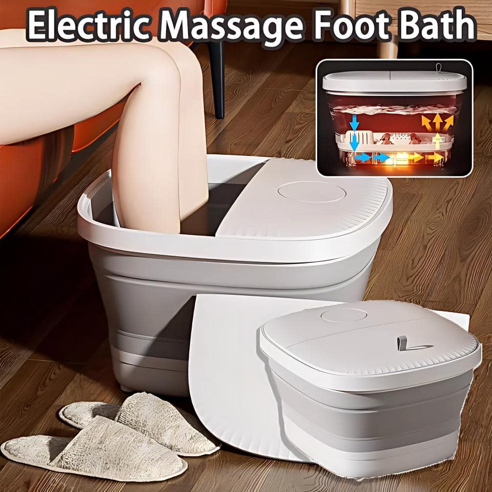 Luckbyte - Folding Constant Temperature Foot Bath with Massage Rollers Bubbles for Home Foot Spa Relax