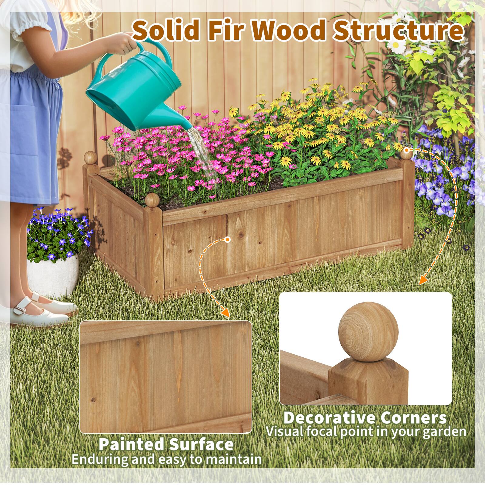 Solid Fir Wood Structure

Painted Surface
Enduring and easy to maintain

Decorative Corners
Visual focal point in your garden