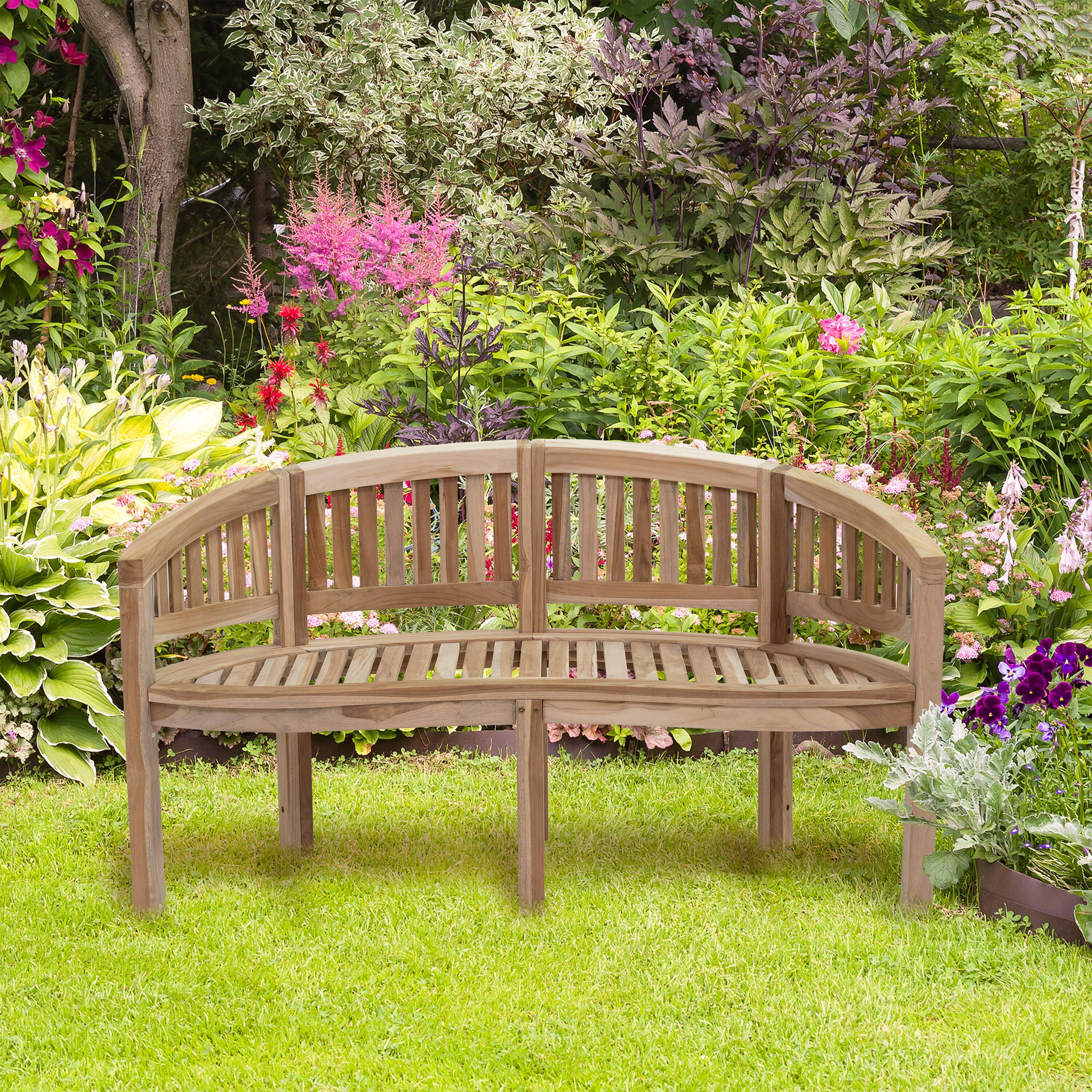 Alt View 7. Sunnydaze - Outdoor Wooden Teak Banana Bench for Garden or Patio - 59" - Brown.