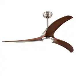 LUCKY ONE - 52" Ceiling Fan with Light Remote 6-Speed Wood Blades Indoor Use - Nickel